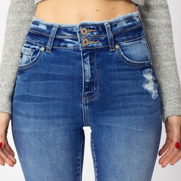 KANCAN High Rise Lightly Destressed Skinny Jeans - Picture 2 of 4